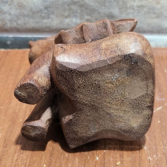 Small Wood Carved Elephant Raised Trunk Statue - Picture 6 of 10